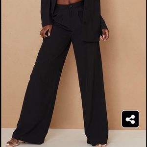 Tall- black mid rise wide leg suit trousers